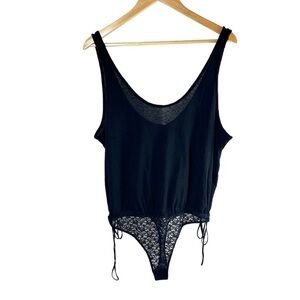 Free People Sydney Lace Snap Thong Sleeveless Bodysuit Black SZ M Intimate Date